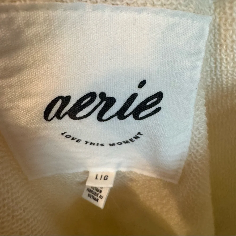 Aerie House Party Toasted Coconut Cream Off-the-Shoulder Vneck Crop Sweatshirt L